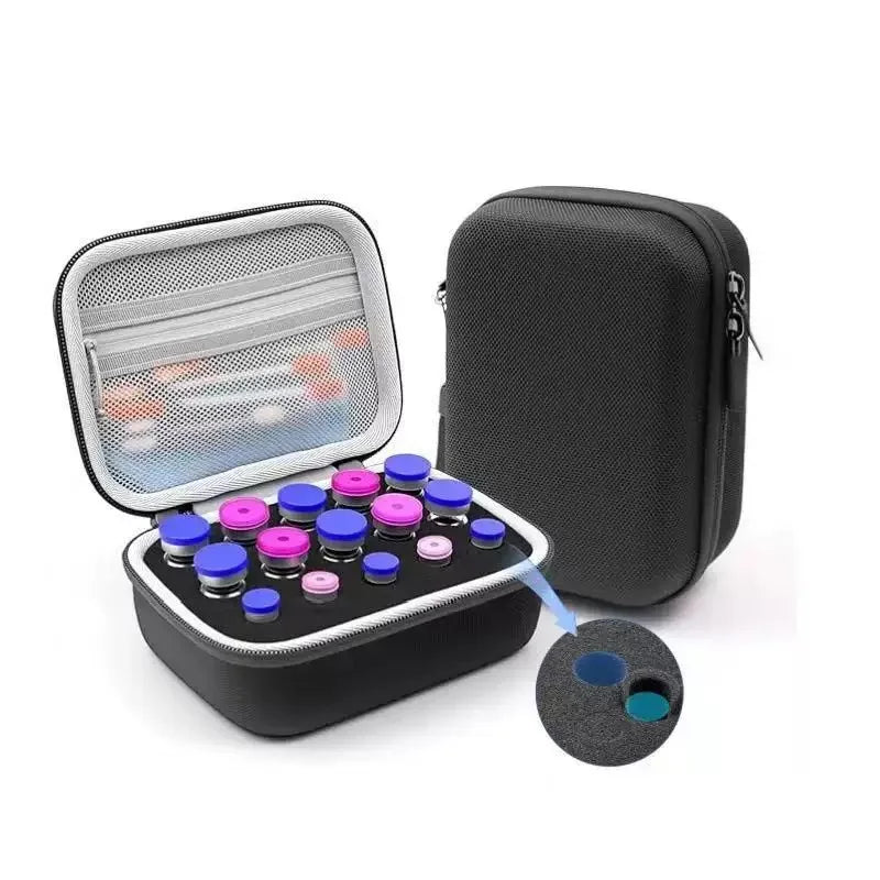SlimCase vial organizer open beside protective case